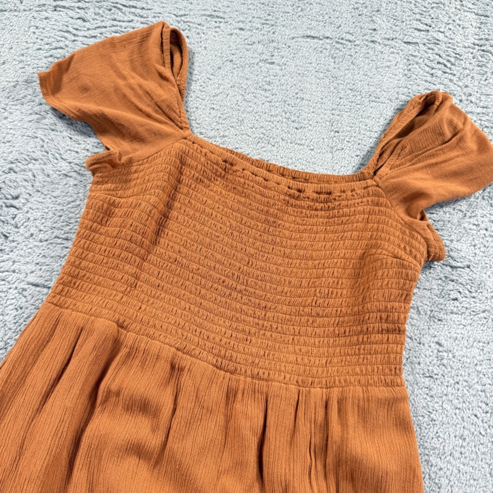Abercrombie & Fitch Midi Dress Womens Small Rusty Orange Smocked Boho Slit - Picture 2 of 7